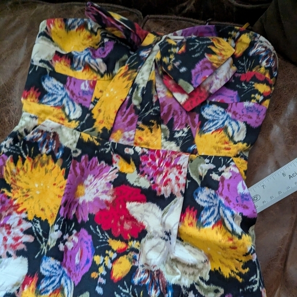 Moulinette Soeurs Floral Cocktail Dress – Bow Front Spaghetti Straps Pockets - 4 - Picture 8 of 10